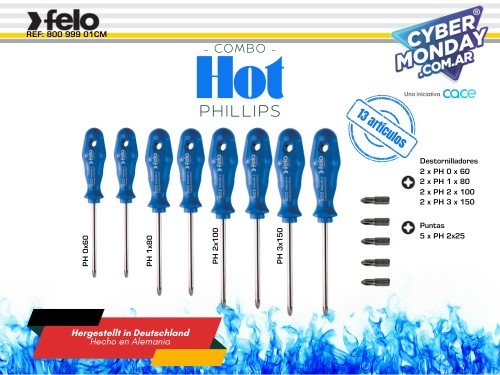Felo - Combo Hot Phillips - 8 Destornilladores PH + 5 Puntas PH 2 x 25