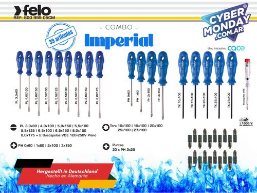Felo - Combo Imperial- 18 Destornilladores - 1 Buscapolos - 20 puntas