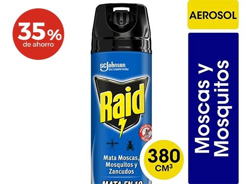 Insecticida Raid Mata Moscas y Mosquitos en Aerosol 380 Ml.