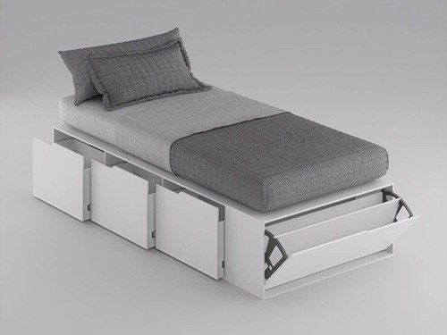 Cama Box EMC 1 Plaza con 3 Cajones y 1 Zapatero Blanco