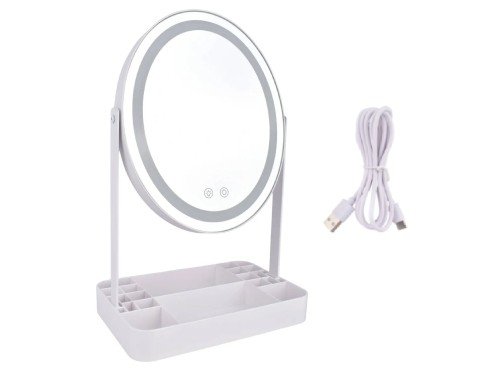 Espejo de Mesa Redondo Luz Led Táctil USB 30cm