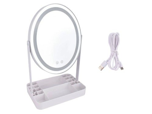 Espejo de Mesa Redondo Luz Led Táctil USB 30cm