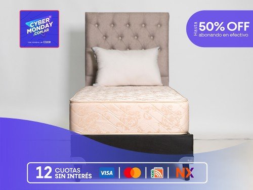 CONJUNTO SUEÑO DORADO 1 PLAZA + BASE 080 X 190 + 1 ALM. + 1 RESPALDAR