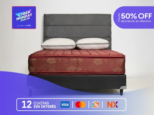 CONJUNTO LUXOR PLATINO C/P 2 PLAZAS + BASE 140 X 190 + 2 ALM.