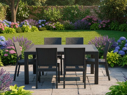 Mesa Andorra + 4 Sillones Verona + 2 Sillones Milano Negro