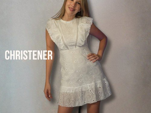 Vestido corto broderie blanco | 40% off | CHRISTENER