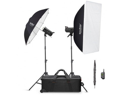 Kit flashes de estudio godox SK400IIV con pies, softbox, paraguas