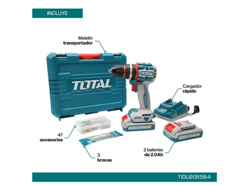 Taladro Atornillador Inalámbrico Total 20v Maletín 2 Bat TIDLI20558-4