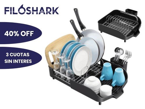 Secaplatos Escurridor Extensible Filoshark con Drenaje Negro