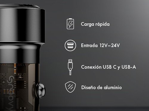 Cargador de Auto USB 60W Velocity Negro - Groovy