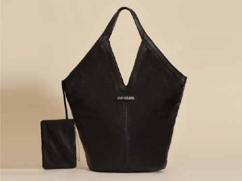 Cartera shopper Trama negra con pouch incluido Santaclara