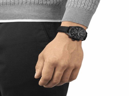 RELOJ TISSOT CRONO ACERO NEGRO CUERO