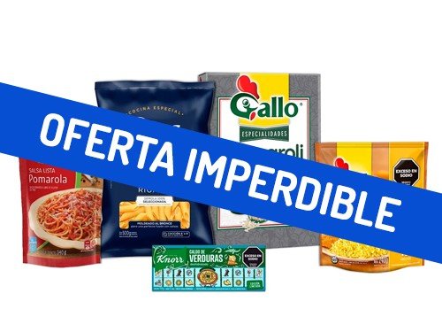 Combo Arroz Gallo x 2u + Fideos + Salsa Pomarola + Caldo Knorr
