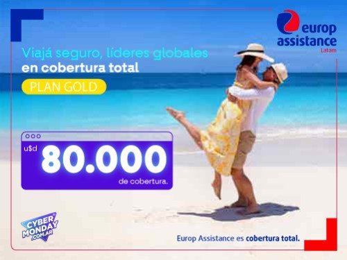 Asistencia al viajero por día USD 80.000 de cobertura