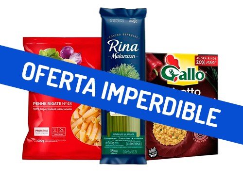 Combo Arroz Risotto + Fideos Penne Rigate y Spaghetti de Espinaca