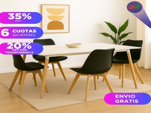 Juego De Mesa Eames 140x80 + 4 Sillas Tulip