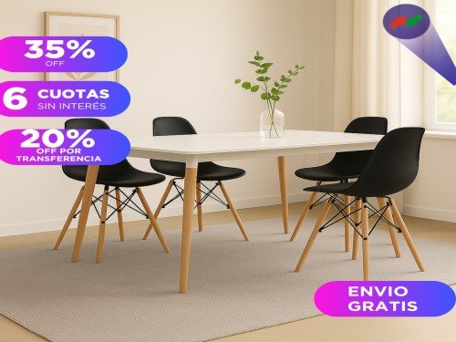 Juego De Comedor Mesa Eames 140x80 + 4 Sillas Eames Baires4