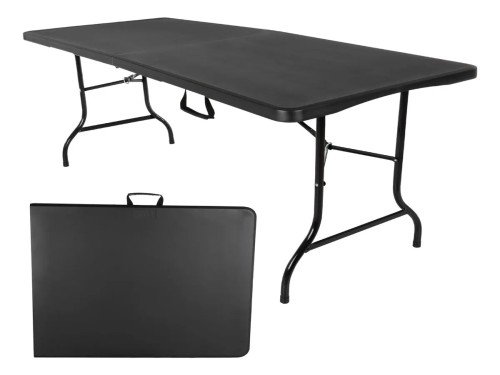 Set De Jardín Con Mesa Plegable Negra Y Sillas Plegables