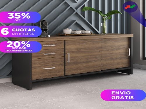 Organizador Tamburato Negro Con Puertas y Cajones para Oficina y Hogar