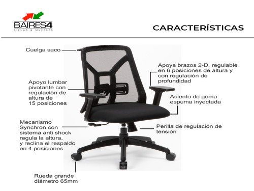 Silla Tokio Ergonómico Mesh Brazos Con Percha Saco