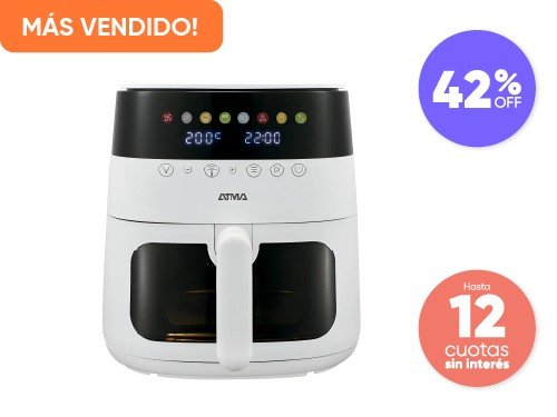 Freidora Sin Aceite Atma Digital Blanca con Visor 1750W 6 Lts