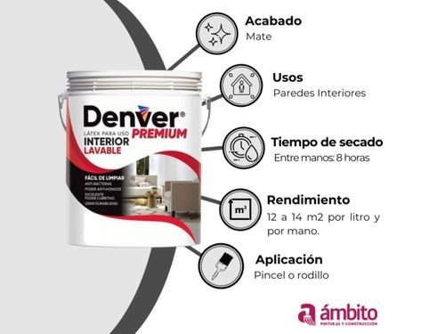 Pintura Latex Interior premium Lavable 20 Litros Denver