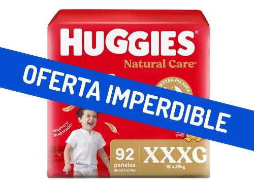 Pañales Huggies Natural Care XXXG 92 unidades
