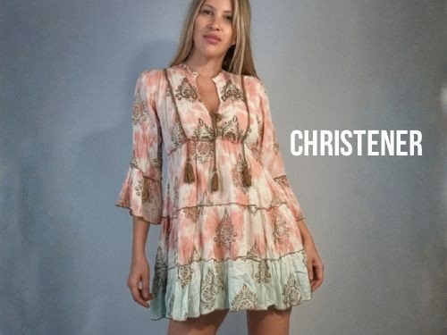 Vestido corto mangas 3/4 estilo boho | 30% off | CHRISTENER
