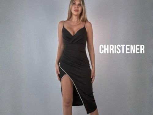 Vestido negro de fiesta tajo y escote | 30 % off | CHRISTENER