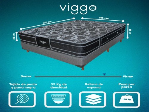 Sommier Viggo Esmeralda 140x190 Cm 130 Kg Alta Densidad Negro