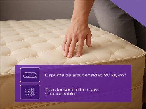 Sommier Colchon 1 1/2 Plaza Y Media Espuma Alta Densidad Color Beige