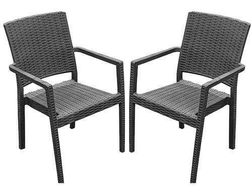 Juego de 2 Sillon De Plastico Negro Con Apoyabrazos Simil Rattan