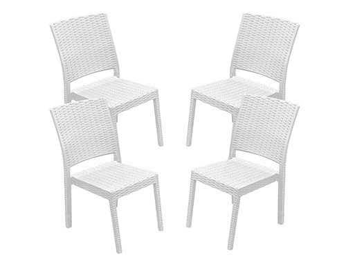 Juego de 4 Silla De Plastico Blanco sin Apoyabrazos Simil Rattan