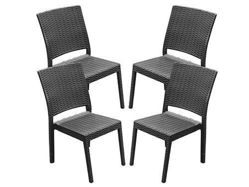 Juego de 4 Silla De Plastico Negro sin Apoyabrazos Simil Rattan