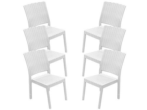 Juego de 6 Silla De Plastico Blanco sin Apoyabrazos Simil Rattan