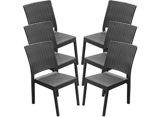Juego de 6 Silla De Plastico Negro sin Apoyabrazos Simil Rattan