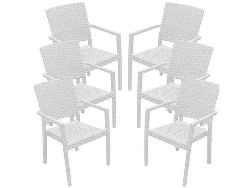 Juego de 6 Sillon De Plastico Blanco Con Apoyabrazos Simil Rattan