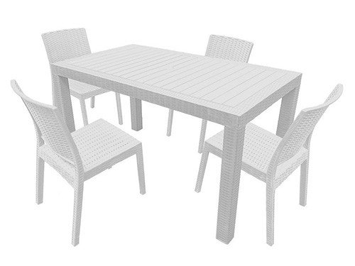 Juego Mesa De Jardin Plastico Rattan 140x80cm + 4 Sillas Blancas