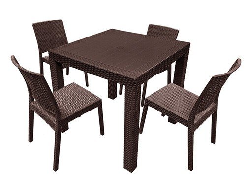 Juego Mesa De Jardin Plastico Rattan 80x80cm + 4 Sillas Negras
