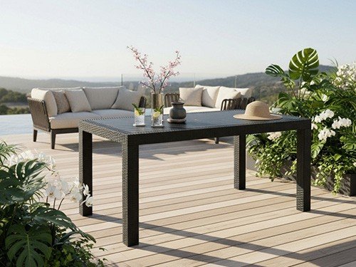 Mesa Plastica Rectangular Negra Simil Rattan 140x80x76cm