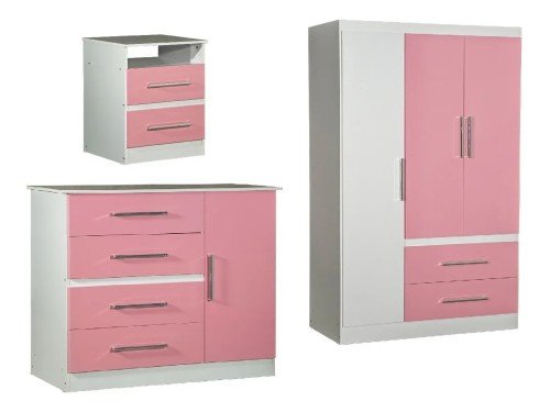 Juego De Dormitorio Bebes Niños Mesa + Comoda + Ropero Rosa No