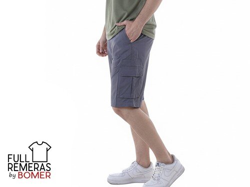 Bermuda gabardina cargo gris oscuro
