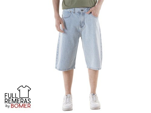 Bermuda jeans baggy celeste