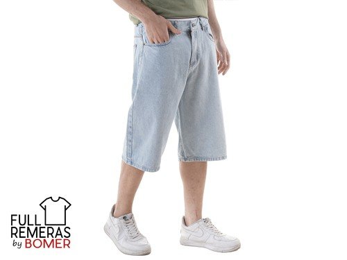 Bermuda jeans baggy celeste