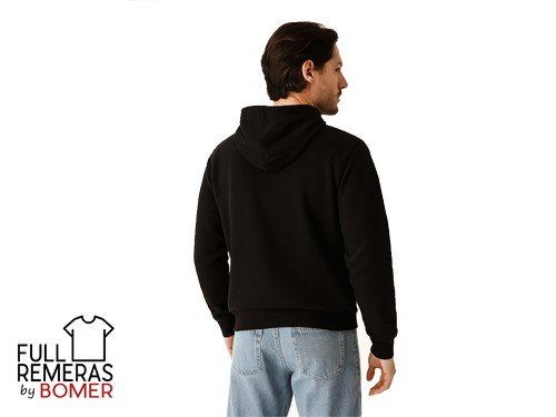 Buzo liso canguro con frisa negro