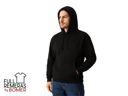 Buzo liso canguro con frisa negro