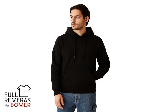 Buzo liso canguro con frisa negro