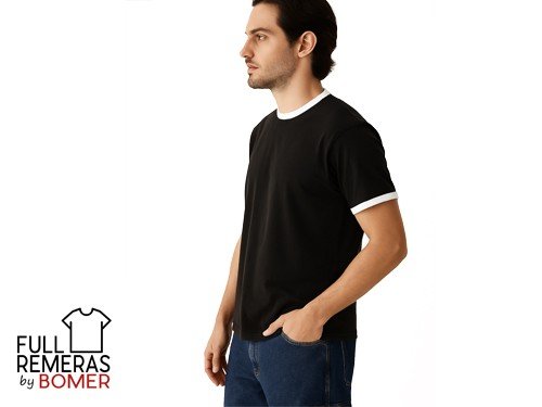 Remera rib algodon lisa negra