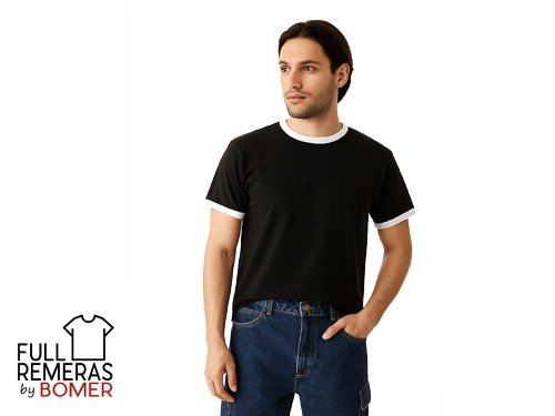 Remera rib algodon lisa negra