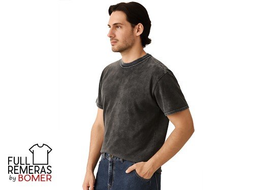 Remera algodon Washed lisa gris oscuro